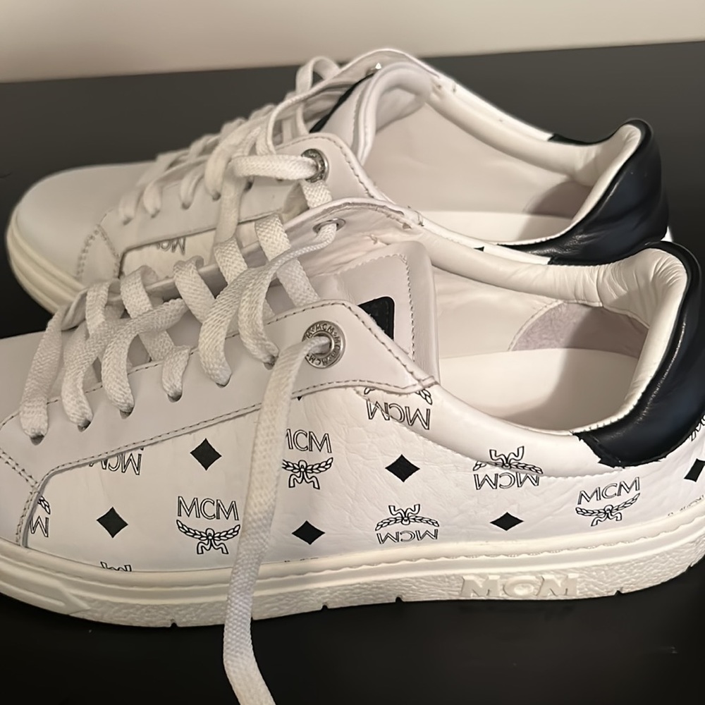 MCM New Court Low Sneakers White/Black. Authentic. Size fits like 7-7 1/2